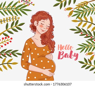 Pregnant woman dreaming about child.  Motherhood and pregnancy vector illustration