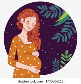 Pregnant woman dreaming about child.  Motherhood and pregnancy vector illustration