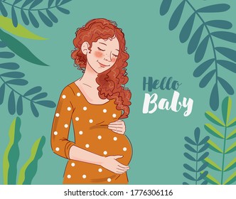 Pregnant woman dreaming about child.  Motherhood and pregnancy vector illustration