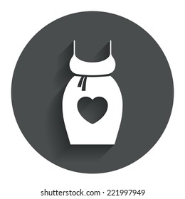 Pregnant woman dress sign icon. Maternity with heart clothing symbol Circle flat button with shadow. Modern UI website navigation. Vector