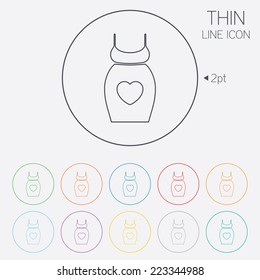 Pregnant woman dress sign icon. Maternity with heart clothing symbol Thin line circle web icons with outline. Vector