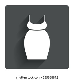 Pregnant woman dress sign icon. Maternity clothing symbol Gray flat square button with shadow. Modern UI website navigation. Vector
