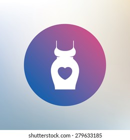 Pregnant woman dress sign icon. Maternity with heart clothing symbol Icon on blurred background. Vector