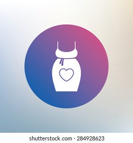 Pregnant woman dress sign icon. Maternity with heart clothing symbol Icon on blurred background. Vector