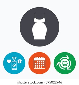Pregnant woman dress sign icon. Maternity clothing symbol Mobile payments, calendar and wifi icons. Bus shuttle.