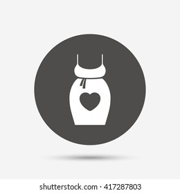 Pregnant woman dress sign icon. Maternity with heart clothing symbol Gray circle button with icon. Vector