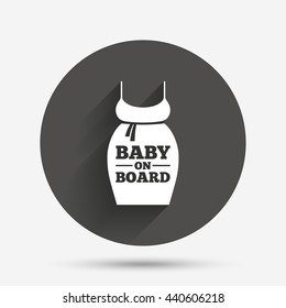 Pregnant woman dress sign icon. Baby on board. Maternity clothing symbol Circle flat button with shadow. Vector