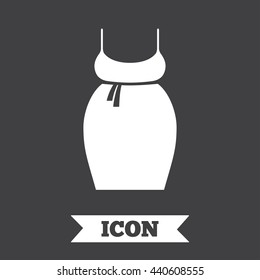 Pregnant woman dress sign icon. Maternity clothing symbol Graphic design element. Flat maternity dress symbol on dark background. Vector