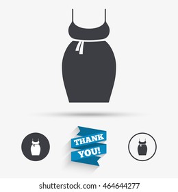 Pregnant woman dress sign icon. Maternity clothing symbol Flat icons. Buttons with icons. Thank you ribbon. Vector