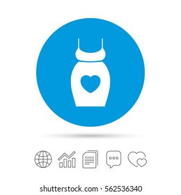Pregnant woman dress sign icon. Maternity with heart clothing symbol Copy files, chat speech bubble and chart web icons. Vector