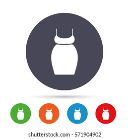 Pregnant woman dress sign icon. Maternity clothing symbol Round colourful buttons with flat icons. Vector