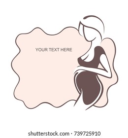 Pregnant woman in a dress. Young girl - mother. Medical bulletin. Vector illustration, the form for the text. Flyer, banner, poster for design