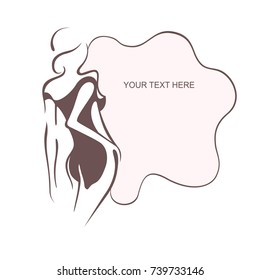 Pregnant woman in a dress. Young girl - mother. Medical bulletin. Vector illustration, the form for the text. Flyer, banner, poster for design