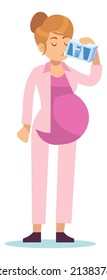 Pregnant woman drink milk. Healthy nutrition concept