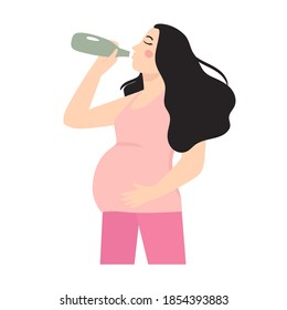 pregnant woman drink water cartoon vector illustration