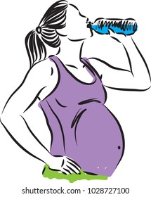 pregnant woman drinking bottle of water vector illustration