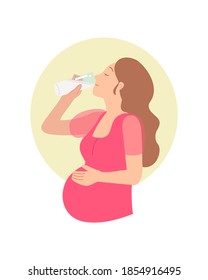 Pregnant woman drinking a glass of woman. Pregnancy clip art. Flat vector isolated.