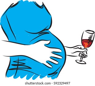 pregnant woman drinking wine illustration
