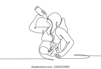 A pregnant woman drinks alcohol. The cause of pathologies in the development of the child. International Fetal Alcohol Spectrum Disorders Awareness Day. One line drawing for different uses. Vector ill