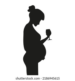 A pregnant woman drinks alcohol. Vector illustration