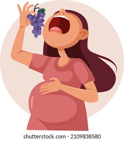 Mujer Embarazada Comiendo Uvas Vectoras Ilustración. Madre que se sienta hambrienta anhelando frutas 
