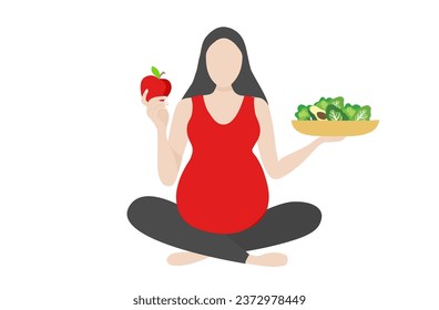 Pregnant woman eating healthy food vector illustration. Mother care concept