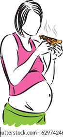 pregnant woman eating pizza vector illustration