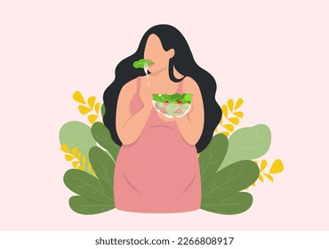 pregnant woman eating vegetable salad