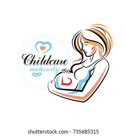 Pregnant woman elegant body silhouette, sketchy vector illustration. Reproduction clinic advertising