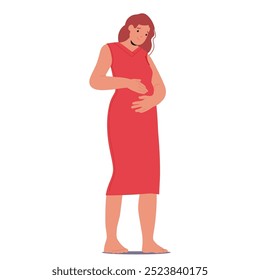 Pregnant Woman Embracing Her Growing Belly With Joy And Serenity. Cartoon Vector Illustration Captures Beautiful Stages Of Pregnancy, Symbolizing Motherhood, Health And The Anticipation Of New Life