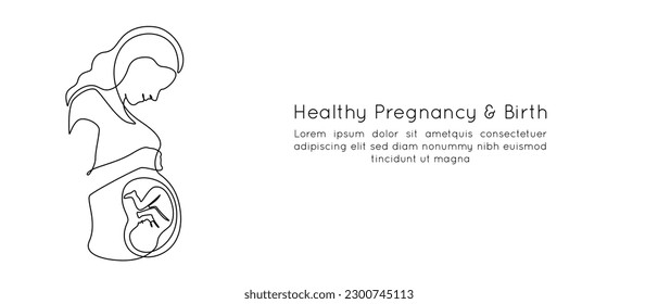 Pregnant Woman with embryo in one continuous line drawing. Healthy pregnancy and birth baby symbol in simple linear style. Concept for Happy Mother day. Editable stroke. Doodle Vector illustration