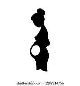 Pregnant woman with empty belly as metaphor of spontaneous miscarriage or voluntary abortion after unintended pregnancy. Silhouette vector illustration for abortion protest poster or infertility sign