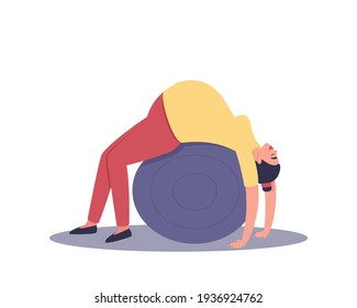A pregnant woman is engaged on a ball. Relaxation of the pregnant woman. Reducing the load on the spine, relaxing the muscles. Flat vector illustration.