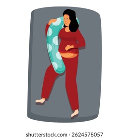 Mulher grávida desfrutando de um sono confortável com um travesseiro de gravidez, promovendo um descanso saudável durante a gravidez