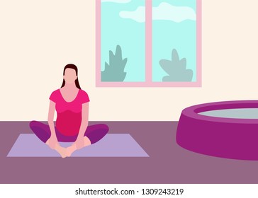 Pregnant woman exercise yoga banner in a modern cartoon style. Vector illustration