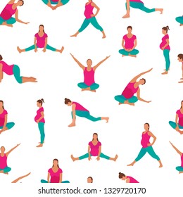 Pregnant woman exercise yoga icon in a modern cartoon style. Vector illustration