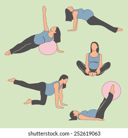 Pregnant Woman Exercising, Doing Yoga, or Stretching (some with Ball).  