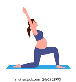 Pregnant woman exercising in flat design. Pregnant female yoga and fitness for healthy and relaxation.