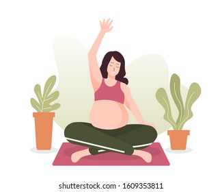 Pregnant woman exercising at home. Yoga for pregnant illustration