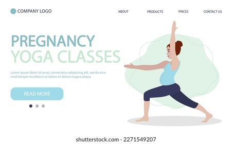 Pregnant woman exercising yoga. Concept illustration for healthy lifestyle, sport, exercising. Home page banner