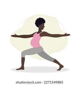 Pregnant woman exercising yoga. Illustration in flat cartoon style, concept illustration for healthy lifestyle, sport, exercising.