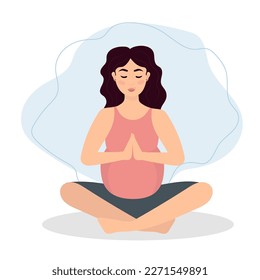 Pregnant woman exercising yoga. Illustration in flat cartoon style, concept illustration for healthy lifestyle, sport, exercising.