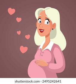 
Pregnant Woman Experiencing Maternal Instinct Vector Illustration. Cheerful mother to be caressing baby bump
