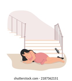 pregnant woman falling down of staircase.