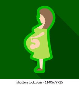 Pregnant Woman Feeling Baby Kick Vector Illustration. Expecting protective young girl holding her baby bump