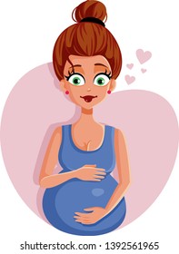 Pregnant Woman Feeling Baby Kicking Illustration. Beautiful mother to be ready to experience motherhood   
