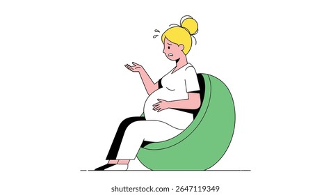 Mulher Grávida Sentada Tonta Enquanto Senta Ilustração Mostrando Desafios e Sintomas Iniciais da Gestação