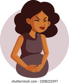 
Pregnant Woman Feeling her Belly Hurt Vector Illustration. Expecting mother having severe cramps before premature childbirth 
