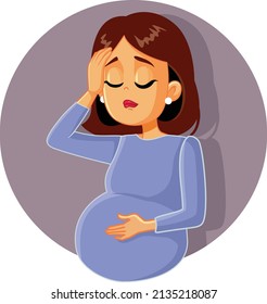 
Pregnant Woman Feeling Stressed and Overwhelmed Vector Illustration. Sad mother to be feeling unwell and depressed due to pregnancy 
