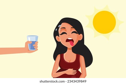 
Pregnant Woman Feeling Thirsty During Hot Summer Days Vector Illustration. Mother to be suffering consequences from heatstroke in extreme weather
